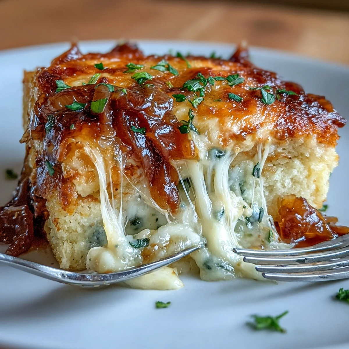 French Onion Chicken Bake with Melted Gruyere: tender chicken smothered in rich, wine-infused caramelized onions and topped with melted Gruyere for a comforting French-inspired dinner.