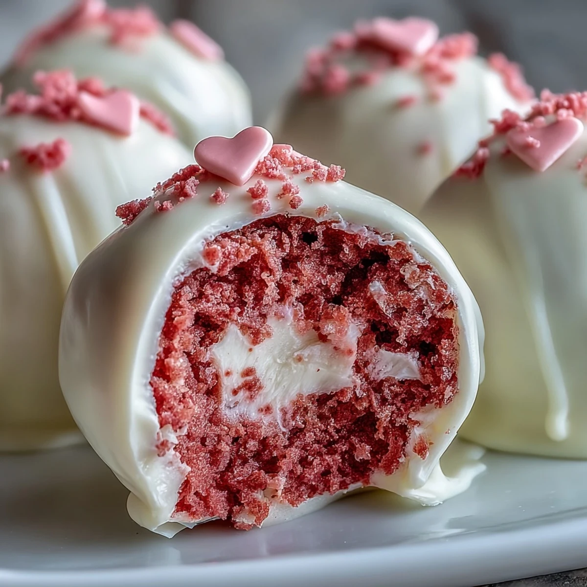 Celebrate friendship with these delightful cake pops, blending pink velvet cake and tangy cream cheese frosting, dipped in white chocolate.
