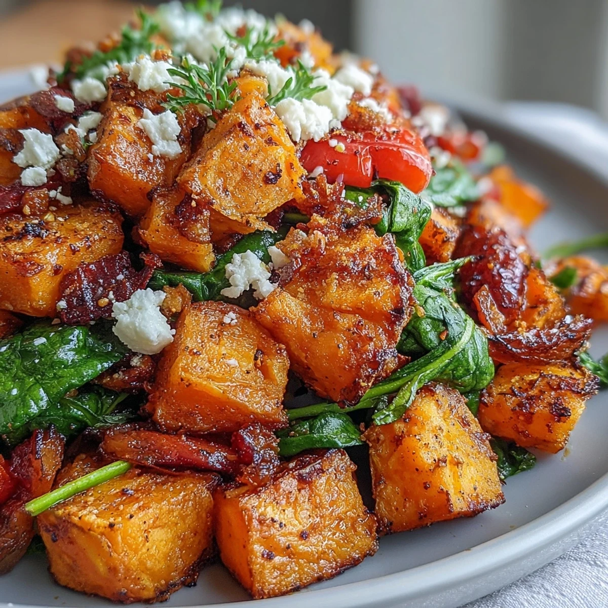 Vibrant breakfast hash featuring tender sweet potatoes, juicy orange segments, and colorful bell peppers baked to perfection.  