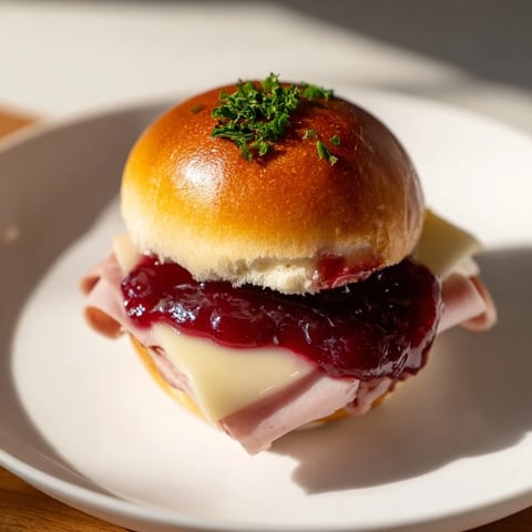 Golden, bubbly Cherry-Glazed Ham and Cheese Slider mashup, perfect for your next gathering or family dinner.