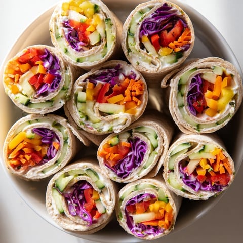 Vibrant Rainbow Veggie Christmas Lights Wrap Pinwheels, full of colorful, crisp vegetables.