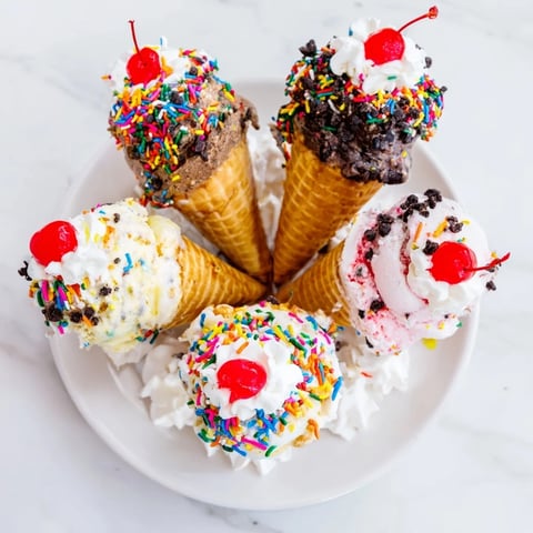 A colorful Ice Cream Cone Grazing Board presents sweet, cold treats perfect for a summer gathering.