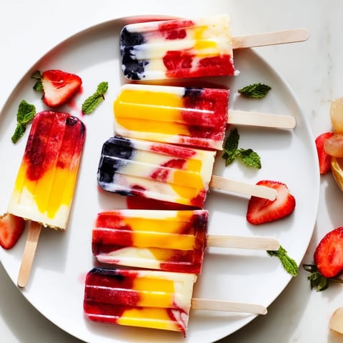 Summer Popsicle Board: Colorful arrangement of homemade popsicles with fresh fruit, refreshing for hot days.