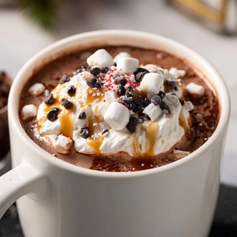 Steaming Reindeer Hot Cocoa Bar with an array of colorful toppings like marshmallows and sprinkles.