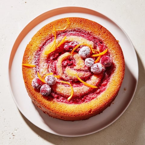 Vibrant cranberry orange swirl cake, a festive dessert with a sweet and tart flavor combination.