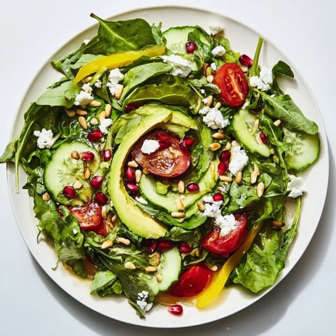 Vibrant The Golden Ratio Salad with fresh greens, tomatoes, and creamy avocado, ready to eat.