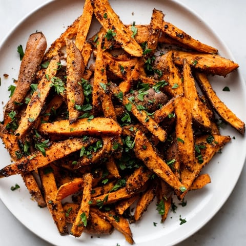 Golden, air-fried Cajun Spiced Sweet Potato Fries, perfectly crispy and ready to eat with a spicy kick.