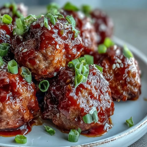 Easy Sweet and Sour Crock Pot Meatballs simmering in a tangy, fruity sauce with sliced green onions and sesame seeds garnish.