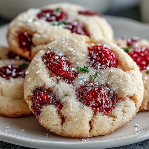 These Soft Chewy Raspberry Sugar Cookies feature a sparkly sugar crust and bright berry bursts on a cooling rack.