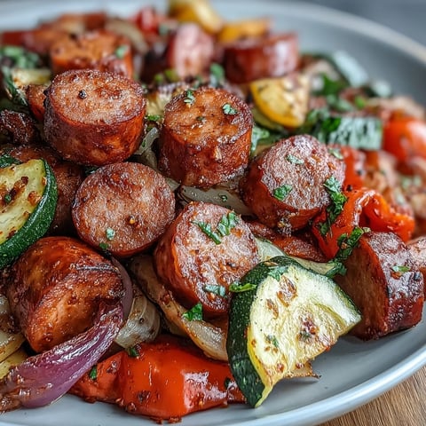 Roasted Smoky Sheet Pan Sausage & Veggies with Naan served hot with colorful peppers and onions on a platter.