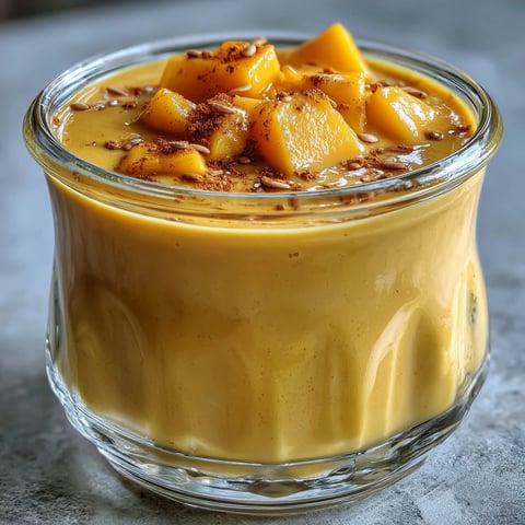 A frosty glass of Vegan Mango Turmeric Golden Milk Smoothie, garnished with cinnamon and ready to sip.