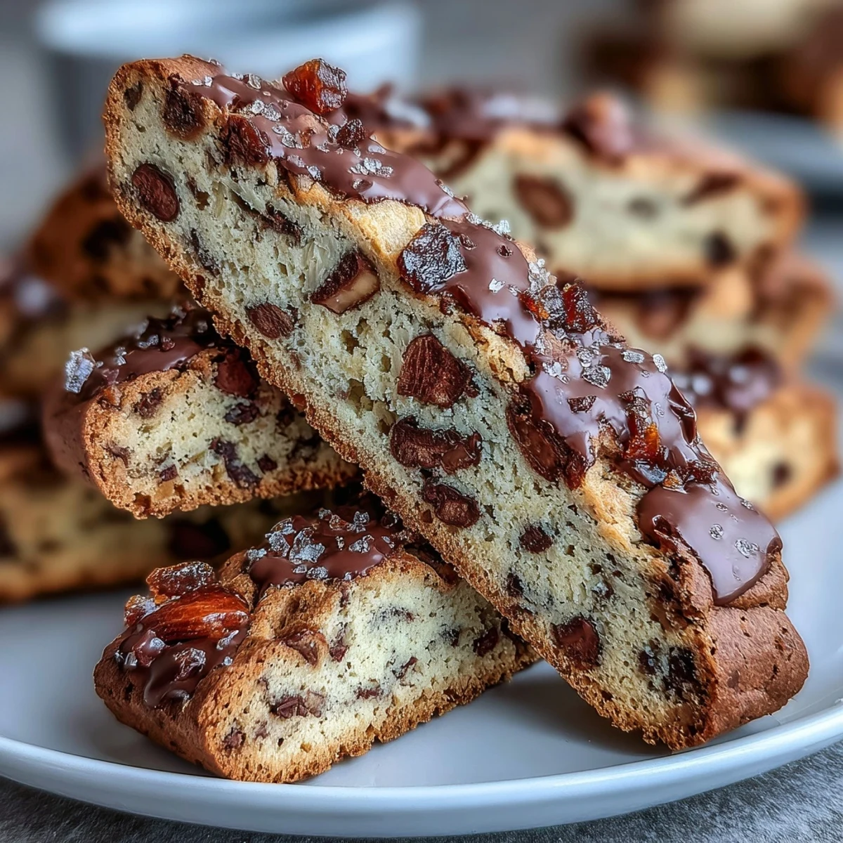 Crisp, twice-baked Italian cookies with candied orange peel and dark chocolate, perfect for dipping in coffee or dessert wine.  