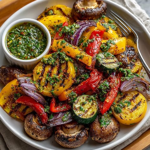 Grilled Piri-Piri Vegetables: colorful bell peppers and zucchini glistening, perfectly grilled for summer.