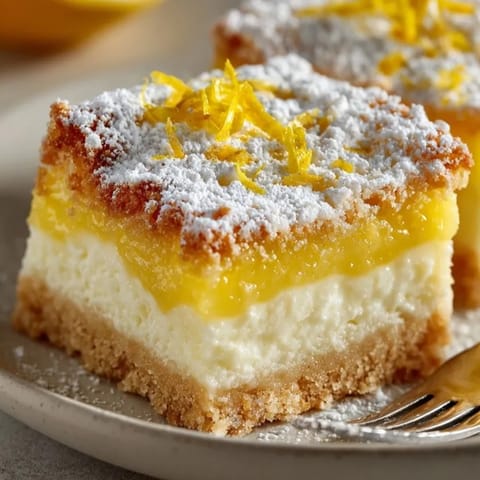 Freshly baked ricotta lemon bars featuring a creamy tangy filling and buttery crust, ready to serve.