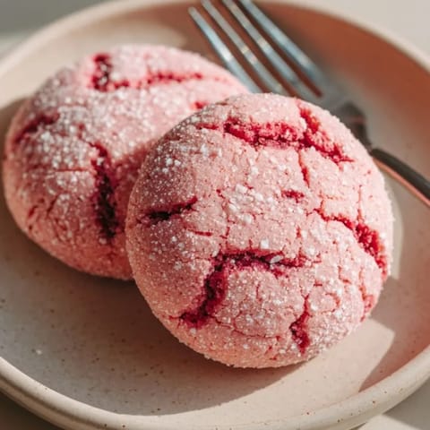Soft and chewy raspberry cookies served fresh, highlighting their fluffy centers and crunchy exteriors.