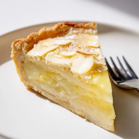 Creamy Water Pie served with fresh berries and a dollop of whipped cream.  