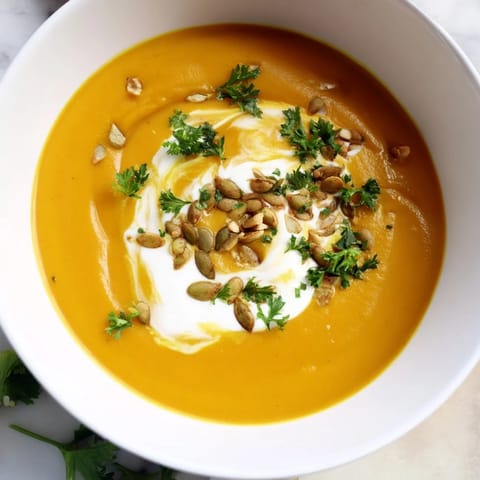 Aromatic, homemade Butternut Squash & Pear Soup, perfect for a cozy autumn dinner, ready to eat.