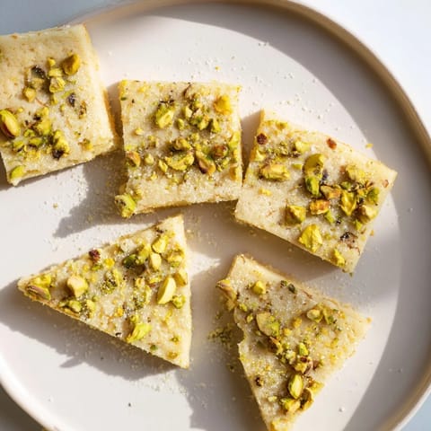 Golden, flaky Salted Pistachio Slice & Bake Shortbread cookies, artfully sprinkled with sea salt on top.