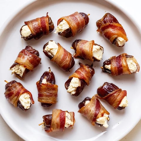 Golden-brown bacon wraps around sweet Medjool dates filled with goat cheese, perfect for sharing.