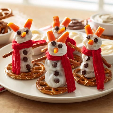 Snowman Pretzel Dip Platter