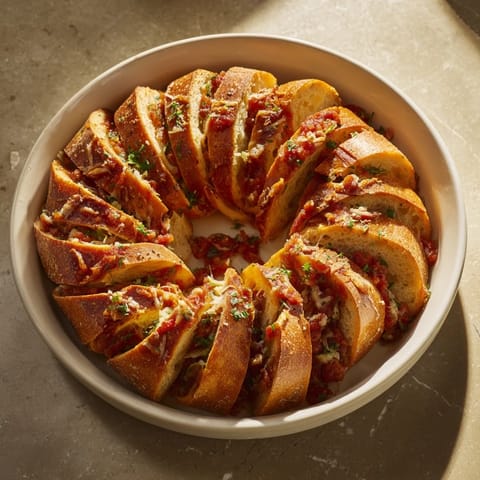 Golden and crispy baguette slices, encircled, inviting you to enjoy this easy appetizer.