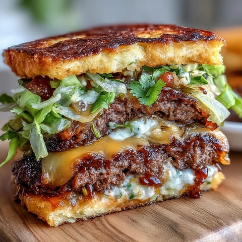 Juicy beef patties pressed onto mini tortillas, topped with lettuce, tomato, pickles, and melted cheese for a fun twist.  