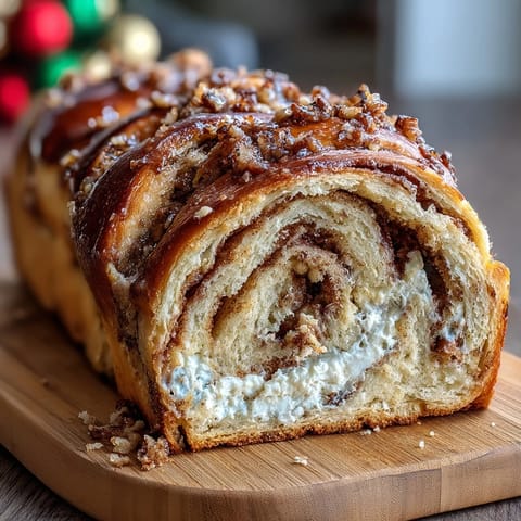 Decadent King Cake Cinnamon Babka Loaf with swirls of cream cheese and cinnamon sugar, topped with colorful glaze and festive sanding sugars.