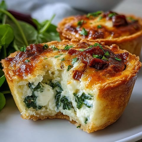 Elegant mini quiches filled with bell peppers, green onions, and melted cheese for bridal shower brunch.  
