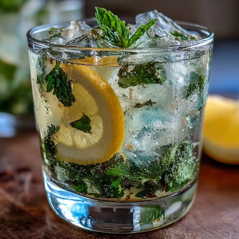 Two chilled glasses filled with ice, zesty Limoncello Spritz Mocktail, and a splash of tonic water, perfect for summer sipping.