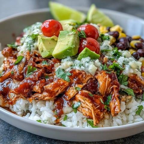 Colorful salsa chicken bowls with tender shredded chicken simmered in zesty salsa, served over fluffy rice with black beans and fresh toppings.