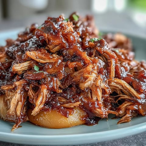 Summer Crockpot Honey Peach BBQ Pulled Pork with juicy shredded pork and sweet peaches in a sticky honey BBQ sauce.
