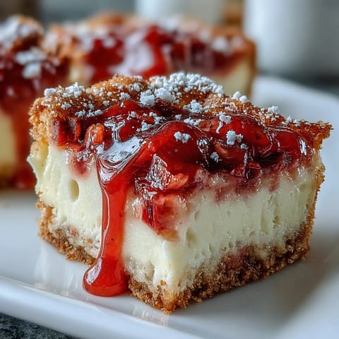 Rhubarb custard bars with buttery shortbread crust, tangy rhubarb, and silky vanilla custard filling.