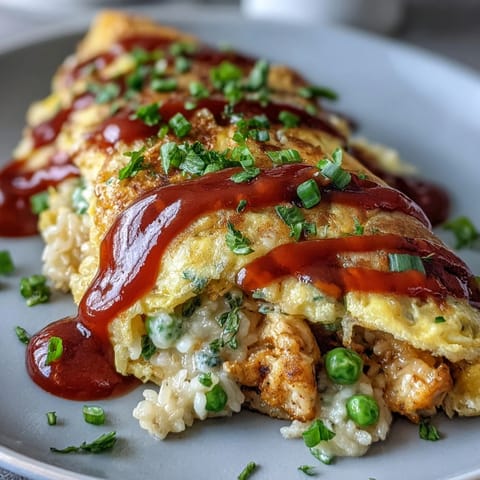 Savory ketchup rice nestled in a silky omelet, topped with classic sauce.