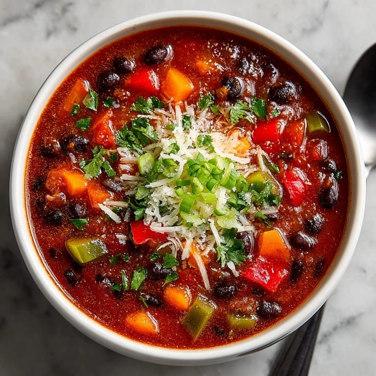 Hearty Smoky Ghost Pepper Chili with Black Beans, showcasing the vibrant red chili and beans.