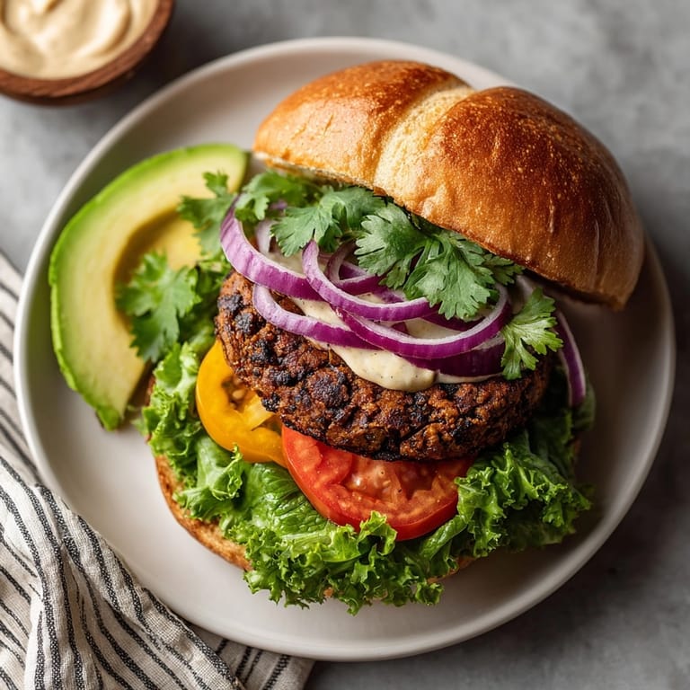 A flavorful Smoked Chipotle Black Bean Burger: a veggie burger creation with smoky, spiced flavors.