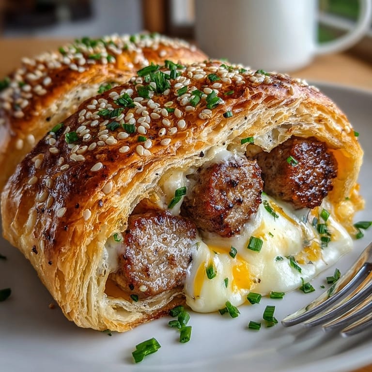 Freshly baked Sausage and Cheese Breakfast Rolls with melted cheese and seasoned sausage fillings inside.