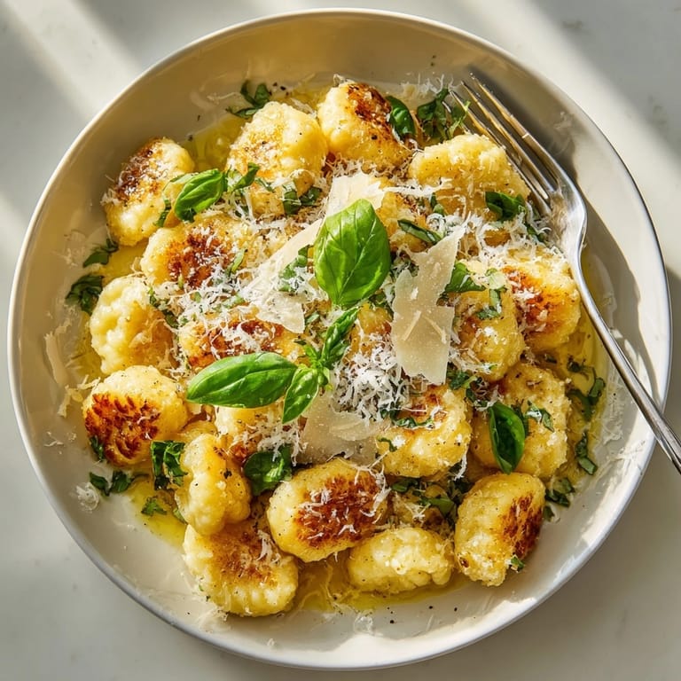 This photo shows fluffy cauliflower gnocchi, paired beautifully with a crisp Parmesan sail, capturing Italian flavors.