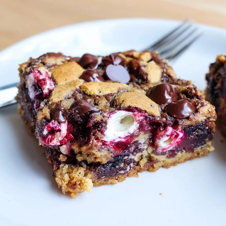 Sweet and tart Smores Cherry Soda Muffin Blondies perfect for afternoon treats.