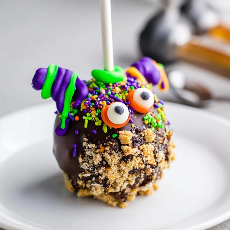 Deliciously rich Monster Chaos Cake S'mores Pops with creamy marshmallow and chocolate coating.