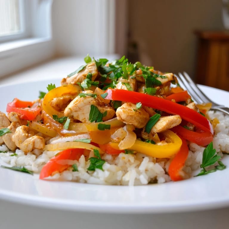 Colorful Cajun Chicken Skillet Stir-Fry sizzling in a skillet, ready for a cozy dinner.