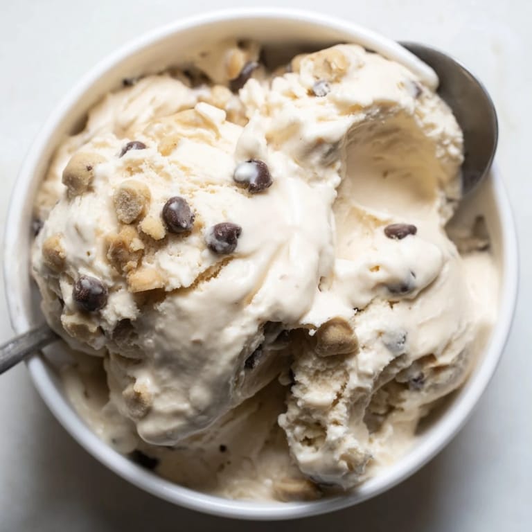 Delicious Cottage Cheese Ice Cream swirled with edible cookie dough, perfect for summer.  