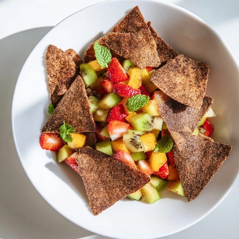Irresistible Dessert Chips & Salsa served with refreshing fruit salsa for a delightful treat.