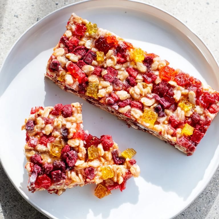 Chewy homemade gummies and crispy freeze-dried treats in fun, vibrant snack bars.