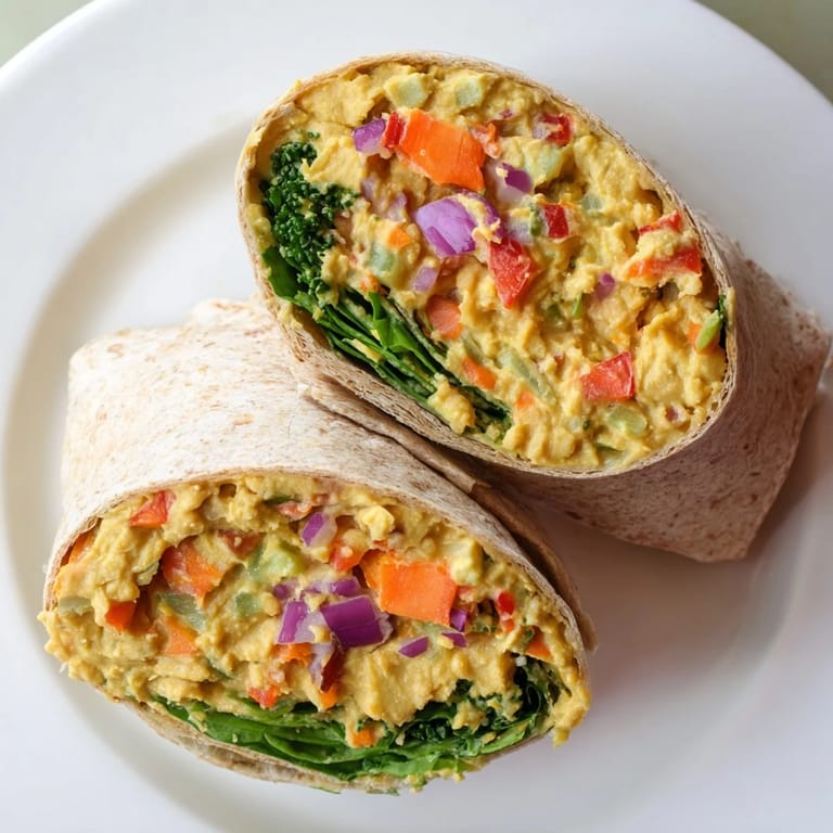 Enjoy a delicious serving of fresh chickpea salad wraps, ideal for a quick and satisfying dinner.