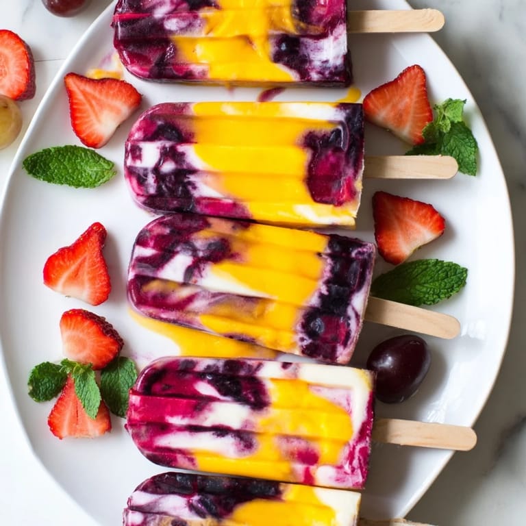 Cool down with a Summer Popsicle Board; a beautiful, layered dessert featuring creamy popsicles and refreshing fruit.