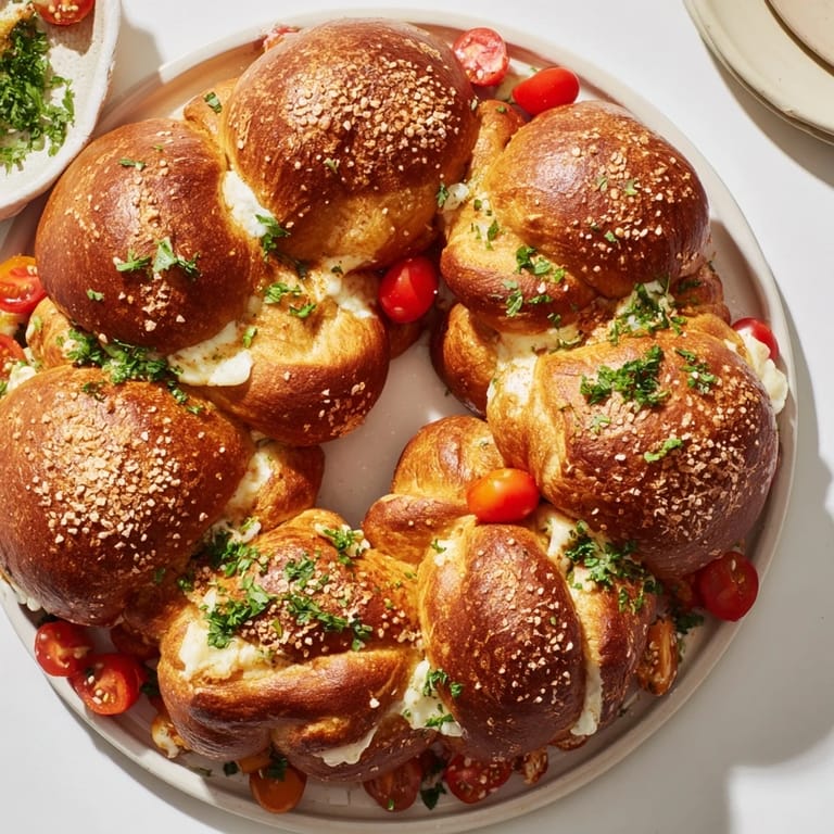 Freshly baked Pretzel Joy Wreath, arranged as a shareable ring, with a festive garnish.