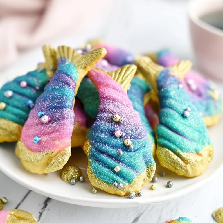 Pastel-colored madeleines, the Mignardises Queue de Sirène, offer a lovely visual treat, perfect for French tea!