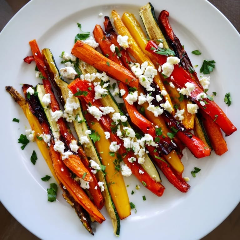 Close-up of vibrant Christmas Sleigh Veggie Rails; roasted vegetable "rails" perfect for dipping, festive & delicious.