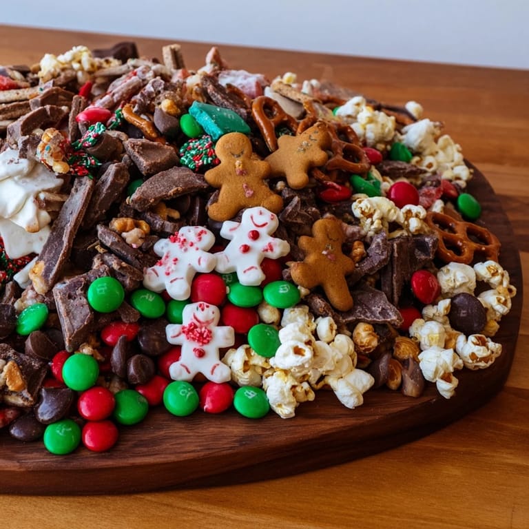 Imagine a delicious Santas Sack Candy Avalanche, a holiday dessert spread filled with chocolates, cookies, and treats.