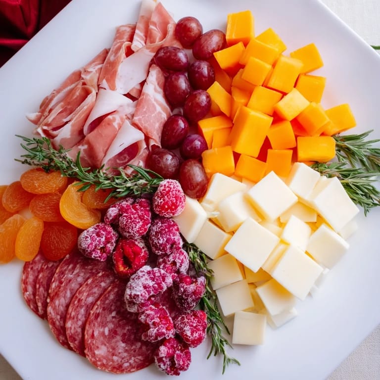 Imagine a vibrant festive stocking charcuterie board; a beautiful spread of flavors awaits your guests.